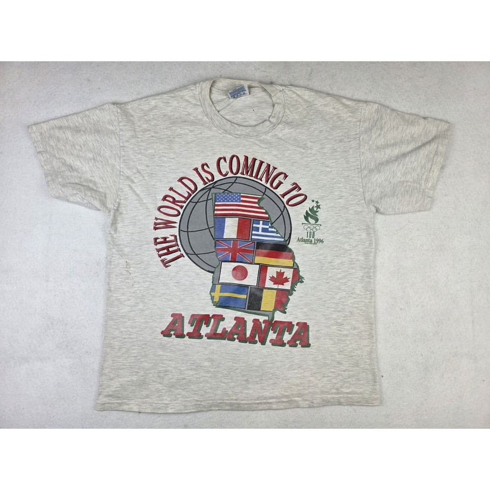 Vintage 1996 Atlanta Olympics World Is‎ Coming To Mens L Double-Sided *READ* 90s